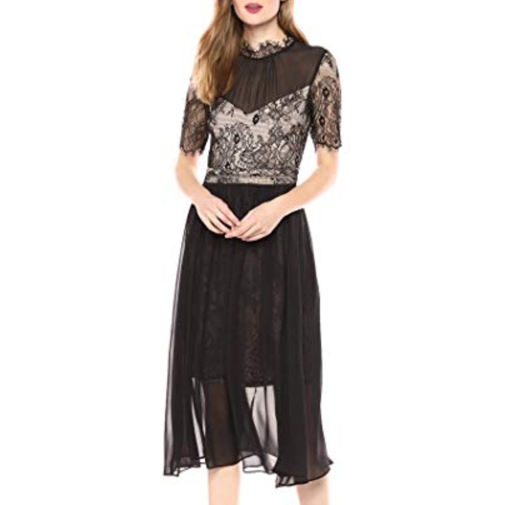 AVEC LES FILLES  Chiffon Lace Inset Cocktail Dress